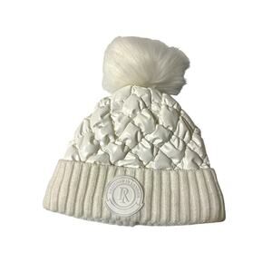 River Island Puffer Quilted Beanie Hat White Cream Pom Pom Kids sz. 5-12 yrs